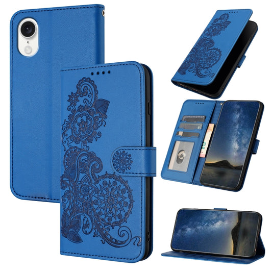 For iPhone SE 2024 Datura Flower Embossed Flip Leather Phone Case(Blue) - More iPhone Cases by PMC Jewellery | Online Shopping South Africa | PMC Jewellery | Buy Now Pay Later Mobicred