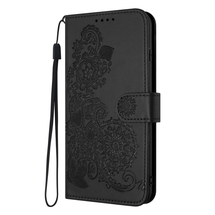 For iPhone SE 2024 Datura Flower Embossed Flip Leather Phone Case(Black) - More iPhone Cases by PMC Jewellery | Online Shopping South Africa | PMC Jewellery | Buy Now Pay Later Mobicred