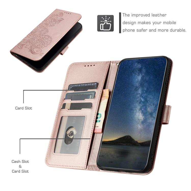 For iPhone 17 Datura Flower Embossed Flip Leather Phone Case(Rose Gold) - free shipping - PMc TechLife - Order now!