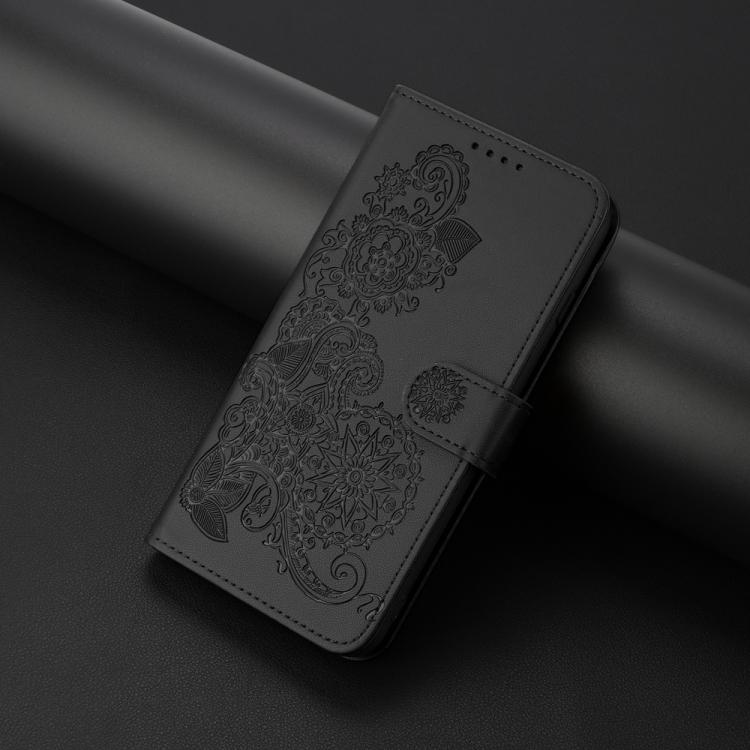 For iPhone 17 Datura Flower Embossed Flip Leather Phone Case(Black) - free shipping - PMc TechLife - Order now!