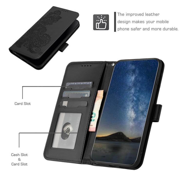 For iPhone 17 Datura Flower Embossed Flip Leather Phone Case(Black) - free shipping - PMc TechLife - Order now!