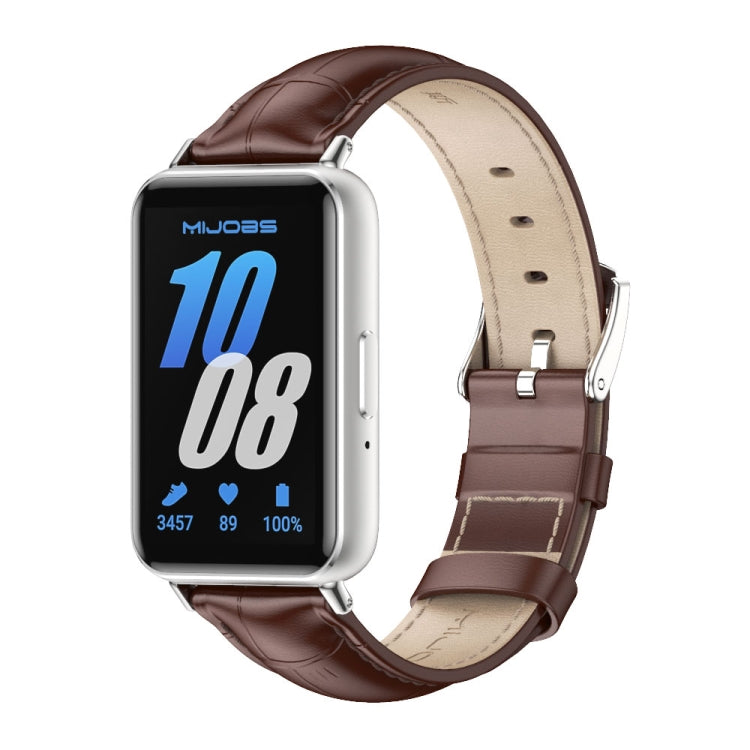 For Samsung Galaxy Fit 3 Mijobs Dual-sided Genuine Leather Watch Band(Bamboo Coffee Silver) - free shipping - PMc TechLife - Order now!