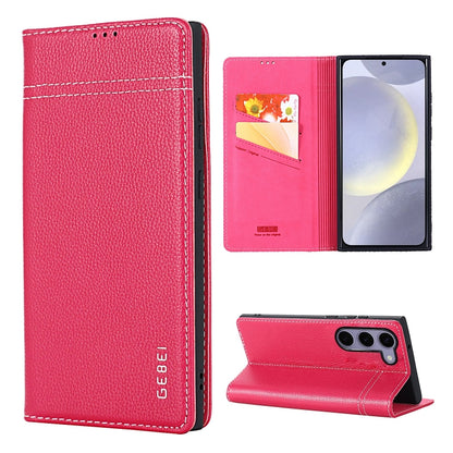 For Samsung Galaxy S24 5G GEBEI Top-grain Horizontal Flip Leather Phone Case(Rose Red) - Galaxy S24 5G Cases by GEBEI | Online Shopping South Africa | PMC Jewellery | Buy Now Pay Later Mobicred