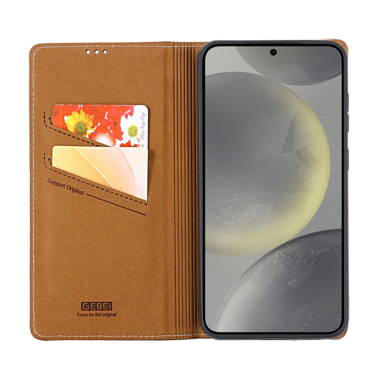 For Samsung Galaxy S24+ 5G GEBEI Top-grain Horizontal Flip Leather Phone Case(Brown) - Galaxy S24+ 5G Cases by GEBEI | Online Shopping South Africa | PMC Jewellery | Buy Now Pay Later Mobicred