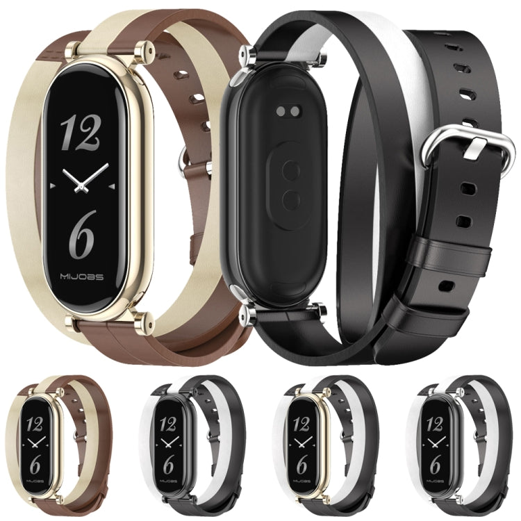 For Xiaomi Smart Band 10 / 9 / 8 Mijobs GT4 Dual-Loop Leather Watch Band(Black+White+Silver) - free shipping - PMc TechLife - Order now!