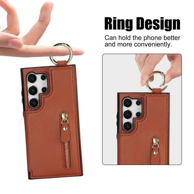 For Samsung Galaxy S24 Ultra 5G Litchi Texture Zipper Double Buckle Card Bag Phone Case(Brown) - Galaxy S24 Ultra 5G Cases by PMC Jewellery | Online Shopping South Africa | PMC Jewellery | Buy Now Pay Later Mobicred