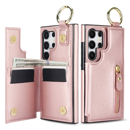 For Samsung Galaxy S24 Ultra 5G Litchi Texture Zipper Double Buckle Card Bag Phone Case(Rose Gold) - Galaxy S24 Ultra 5G Cases by PMC Jewellery | Online Shopping South Africa | PMC Jewellery | Buy Now Pay Later Mobicred