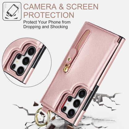 For Samsung Galaxy S24 Ultra 5G Litchi Texture Zipper Double Buckle Card Bag Phone Case(Rose Gold) - Galaxy S24 Ultra 5G Cases by PMC Jewellery | Online Shopping South Africa | PMC Jewellery | Buy Now Pay Later Mobicred