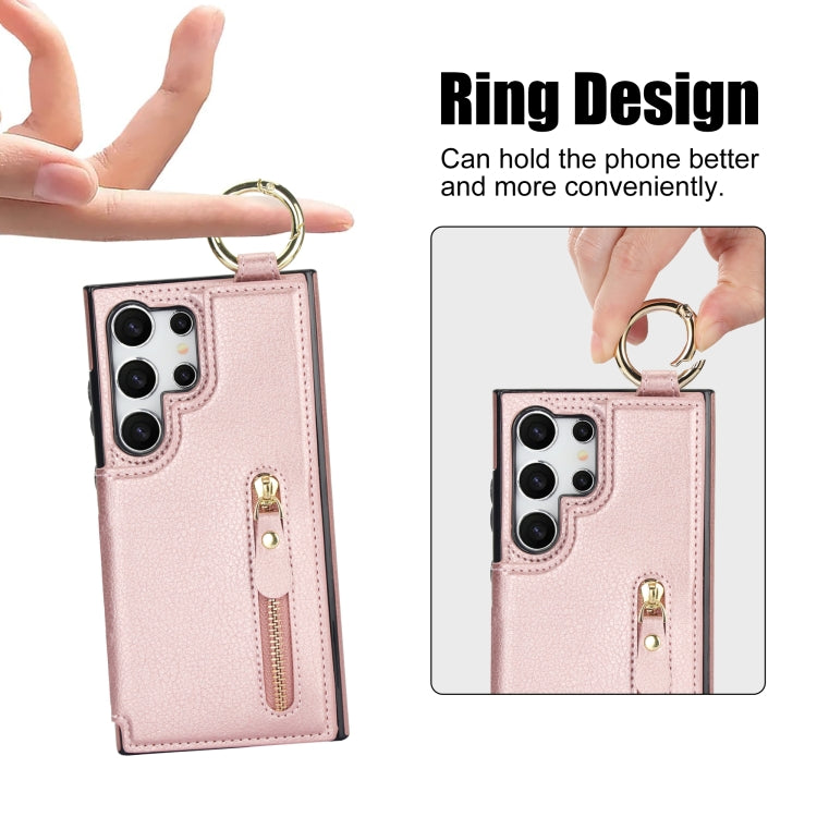 For Samsung Galaxy S24 Ultra 5G Litchi Texture Zipper Double Buckle Card Bag Phone Case(Rose Gold) - Galaxy S24 Ultra 5G Cases by PMC Jewellery | Online Shopping South Africa | PMC Jewellery | Buy Now Pay Later Mobicred