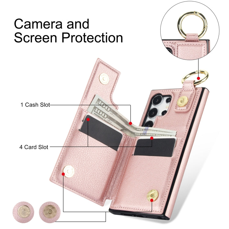 For Samsung Galaxy S24 Ultra 5G Litchi Texture Zipper Double Buckle Card Bag Phone Case(Rose Gold) - Galaxy S24 Ultra 5G Cases by PMC Jewellery | Online Shopping South Africa | PMC Jewellery | Buy Now Pay Later Mobicred