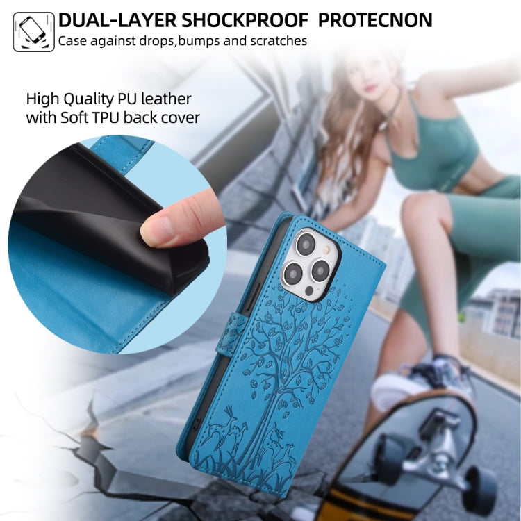 For Realme C53 4G / Narzo N53 4G Tree & Deer Embossed Leather Phone Case(Blue) - Realme Cases by PMC TechLife | Online Shopping South Africa | PMC TechLife | Buy Now Pay Later Mobicred