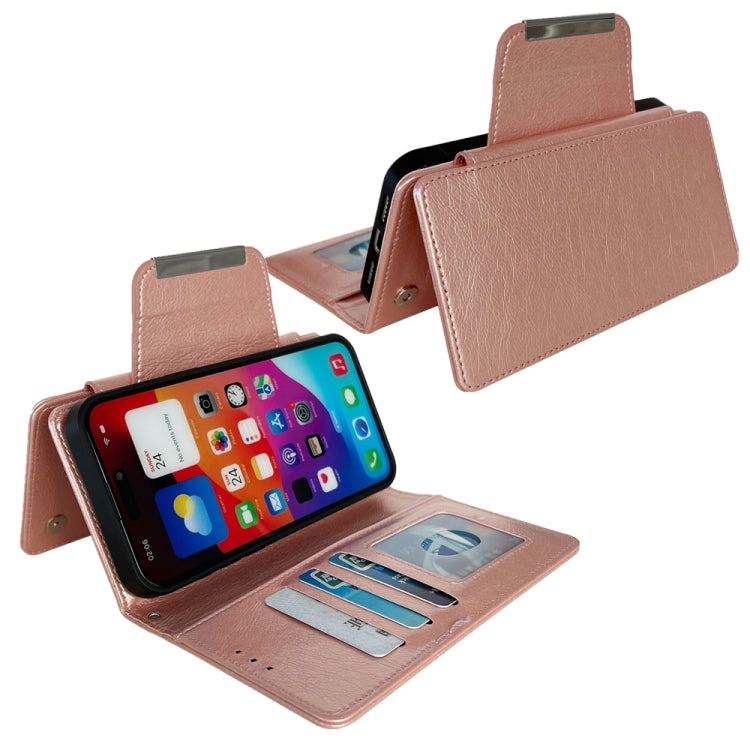 For iPhone 16 Pro Max Multifunctional Seven Cards Wallet Leather Phone Case(Rose Gold) - iPhone 16 Pro Max Cases by PMC Jewellery | Online Shopping South Africa | PMC Jewellery | Buy Now Pay Later Mobicred