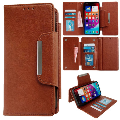 For iPhone 16 Pro Multifunctional Seven Cards Wallet Leather Phone Case(Brown) - iPhone 16 Pro Cases by PMC Jewellery | Online Shopping South Africa | PMC Jewellery | Buy Now Pay Later Mobicred