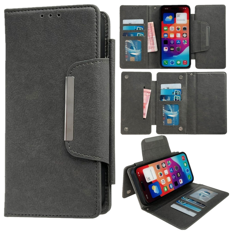 For iPhone 16 Multifunctional 7-Cards Wallet Leather Phone Case(Grey) - iPhone 16 Cases by PMC Jewellery | Online Shopping South Africa | PMC Jewellery | Buy Now Pay Later Mobicred