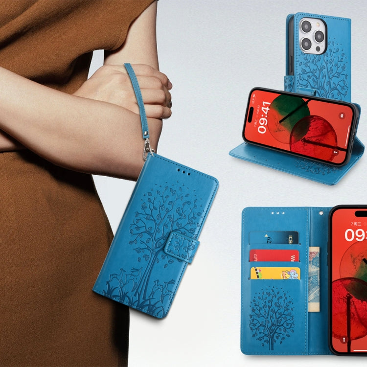 For Sony Xperia 10 V Tree & Deer Embossed Leather Phone Case(Blue) - Sony Cases by PMC TechLife | Online Shopping South Africa | PMC TechLife | Buy Now Pay Later Mobicred