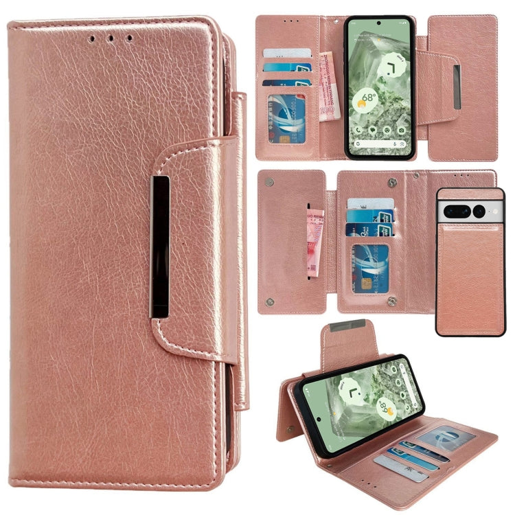 For Google Pixel 7 Pro Multifunctional 7-Card Wallet Leather Phone Case(Rose Gold) - Google Cases by PMC TechLife | Online Shopping South Africa | PMC TechLife | Buy Now Pay Later Mobicred