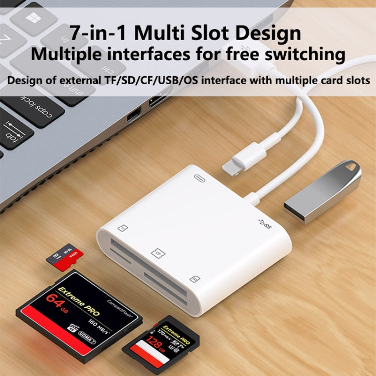 7 in 1 USB 3.0 + 8 Pin Interface Multi-function OTG Card Reader(White) - U Disk & Card Reader by PMC Jewellery | Online Shopping South Africa | PMC Jewellery | Buy Now Pay Later Mobicred