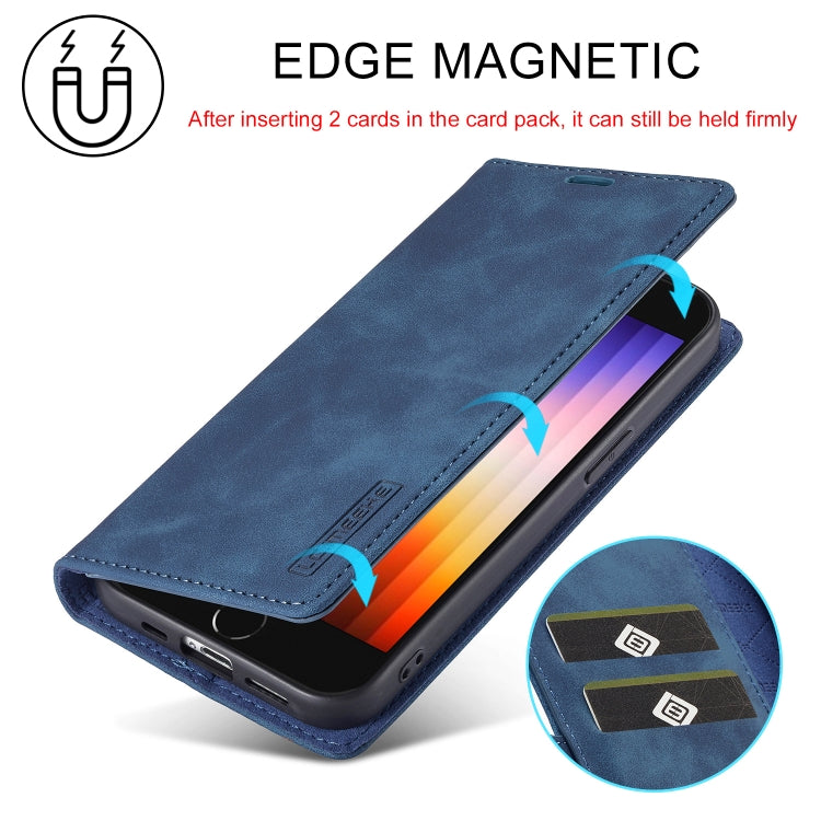 For iPhone SE 2024 LC.IMEEKE Strong Magnetic Leather Phone Case with Holder & Card Slots & Wallet(Blue) - More iPhone Cases by LC.IMEEKE | Online Shopping South Africa | PMC Jewellery | Buy Now Pay Later Mobicred