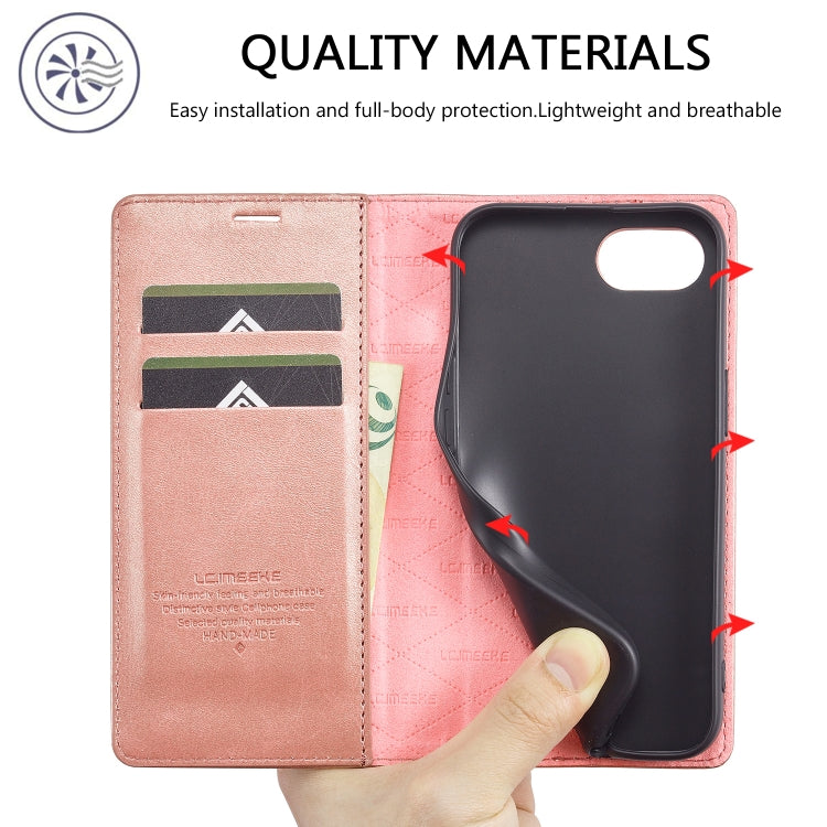 For iPhone SE 2024 LC.IMEEKE Strong Magnetic Leather Phone Case with Holder & Card Slots & Wallet(Rose Gold) - More iPhone Cases by LC.IMEEKE | Online Shopping South Africa | PMC Jewellery | Buy Now Pay Later Mobicred