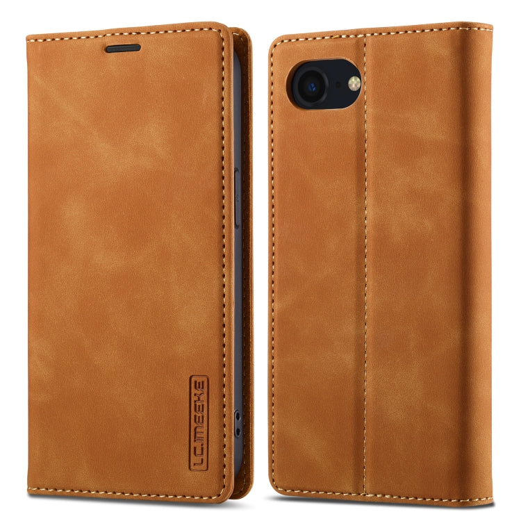 For iPhone 16e LC.IMEEKE Strong Magnetism Microfiber Leather Phone Case(Brown) - iPhone 16e Cases by LC.IMEEKE | Online Shopping South Africa | PMC Jewellery | Buy Now Pay Later Mobicred