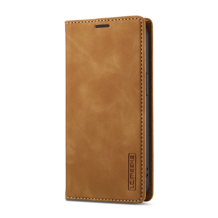 For iPhone 16e LC.IMEEKE Strong Magnetism Microfiber Leather Phone Case(Brown) - iPhone 16e Cases by LC.IMEEKE | Online Shopping South Africa | PMC Jewellery | Buy Now Pay Later Mobicred