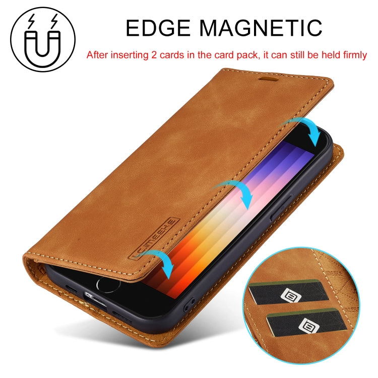 For iPhone 16e LC.IMEEKE Strong Magnetism Microfiber Leather Phone Case(Brown) - iPhone 16e Cases by LC.IMEEKE | Online Shopping South Africa | PMC Jewellery | Buy Now Pay Later Mobicred