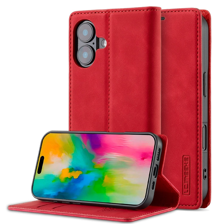 For iPhone 16 LC.IMEEKE Strong Magnetism Microfiber Leather Phone Case(Red) - iPhone 16 Cases by LC.IMEEKE | Online Shopping South Africa | PMC Jewellery | Buy Now Pay Later Mobicred