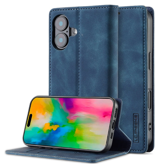 For iPhone 16 LC.IMEEKE Strong Magnetism Microfiber Leather Phone Case(Blue) - iPhone 16 Cases by LC.IMEEKE | Online Shopping South Africa | PMC Jewellery | Buy Now Pay Later Mobicred