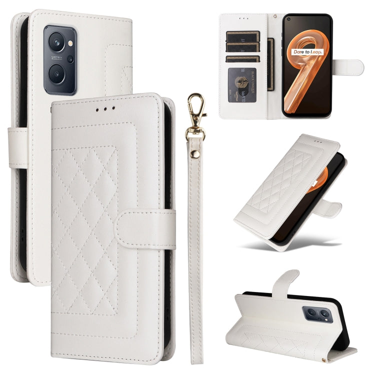 For Realme 9i / OPPO A36 / A96 Diamond Lattice Leather Flip Phone Case(White) - Realme Cases by PMC Jewellery | Online Shopping South Africa | PMC Jewellery | Buy Now Pay Later Mobicred