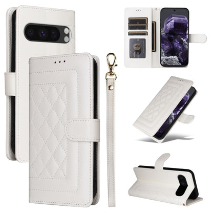 For Google Pixel 9 Pro Diamond Lattice Leather Flip Phone Case(White) - Google Cases by PMC Jewellery | Online Shopping South Africa | PMC Jewellery | Buy Now Pay Later Mobicred