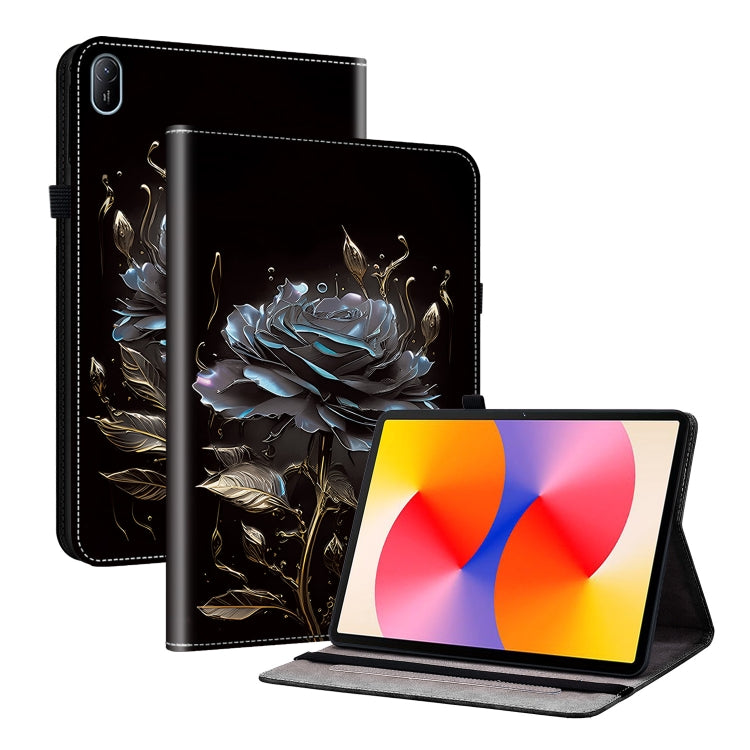 For Huawei MatePad SE 11 2024 Crystal Texture Painted Leather Smart Tablet Case(Black Rose) - Huawei by PMC TechLife | Online Shopping South Africa | PMC TechLife | Buy Now Pay Later Mobicred