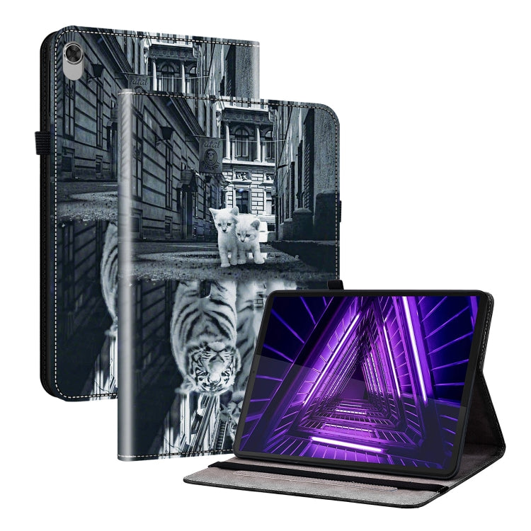 For Lenovo M10 Plus 10.3 Crystal Texture Painted Leather Tablet Case(Cat Reflection Tiger) - free shipping - PMC TechLife - Order now!
