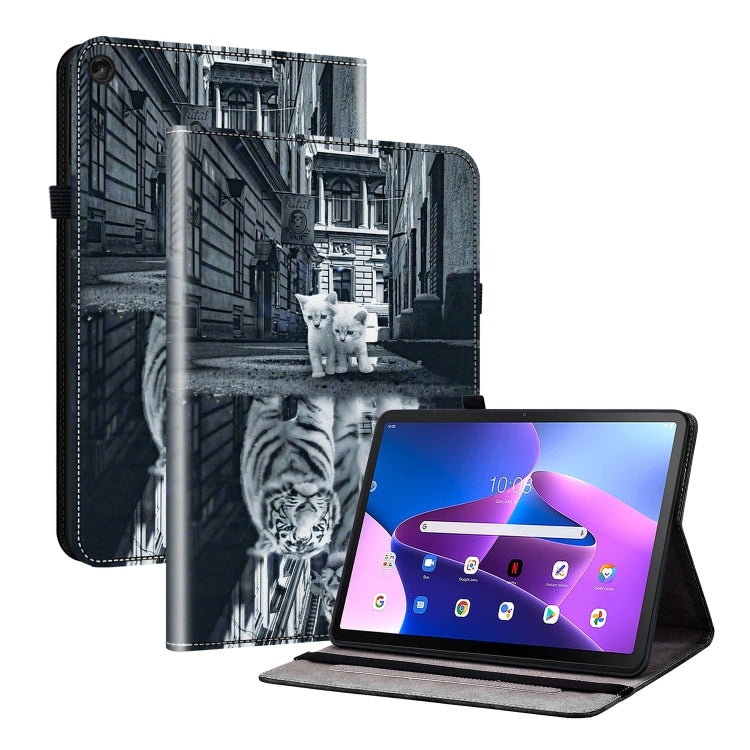 For Lenovo Tab M10 10.1 3rd Gen Crystal Texture Painted Leather Tablet Case(Cat Reflection Tiger) - Lenovo by PMC TechLife | Online Shopping South Africa | PMC TechLife | Buy Now Pay Later Mobicred