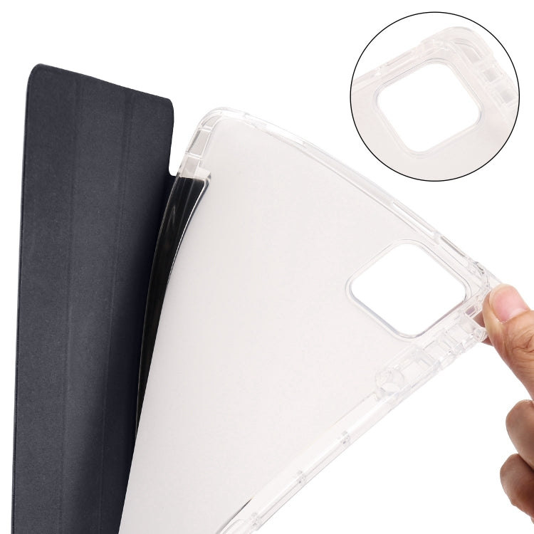 For iPad Air 11 2024 3-fold Clear TPU Smart Leather Tablet Case with Pen Slot(Black) - iPad Air 11 2024 Cases by PMC TechLife | Online Shopping South Africa | PMC TechLife | Buy Now Pay Later Mobicred
