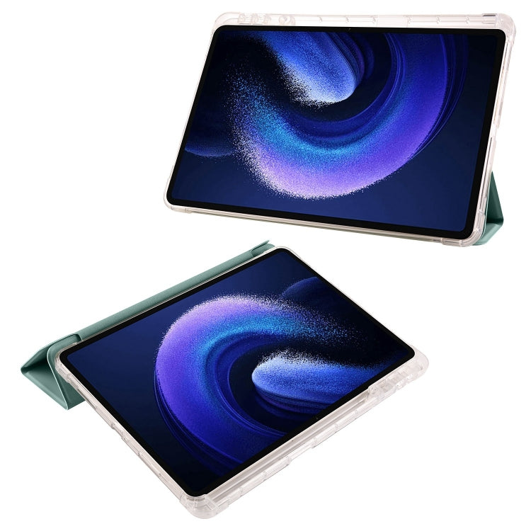 For iPad Air 13 2025 / 2024 3-fold Clear TPU Smart Leather Tablet Case with Pen Slot(Dark Green) - iPad Air 13 2025 / 2024 Cases by PMC Jewellery | Online Shopping South Africa | PMC Jewellery | Buy Now Pay Later Mobicred