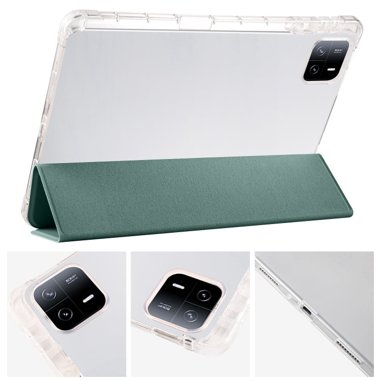 For iPad Air 13 2025 / 2024 3-fold Clear TPU Smart Leather Tablet Case with Pen Slot(Dark Green) - iPad Air 13 2025 / 2024 Cases by PMC Jewellery | Online Shopping South Africa | PMC Jewellery | Buy Now Pay Later Mobicred