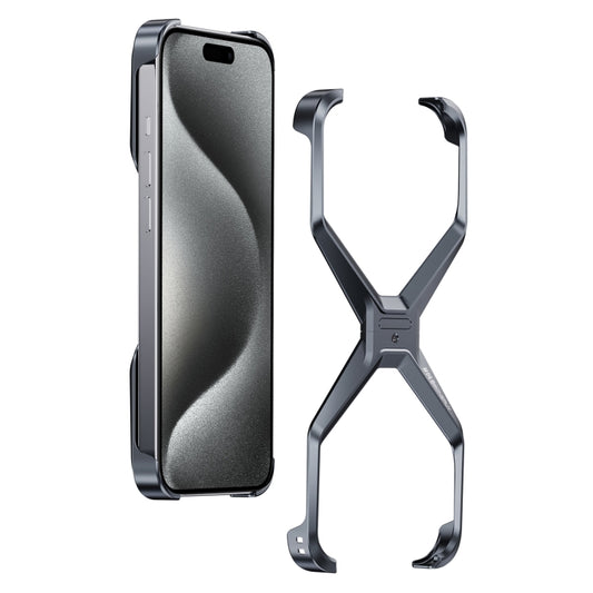 For iPhone 15 Pro Frameless X-shaped Metal Phone Case(Grey) - iPhone 15 Pro Cases by PMC Jewellery | Online Shopping South Africa | PMC Jewellery | Buy Now Pay Later Mobicred