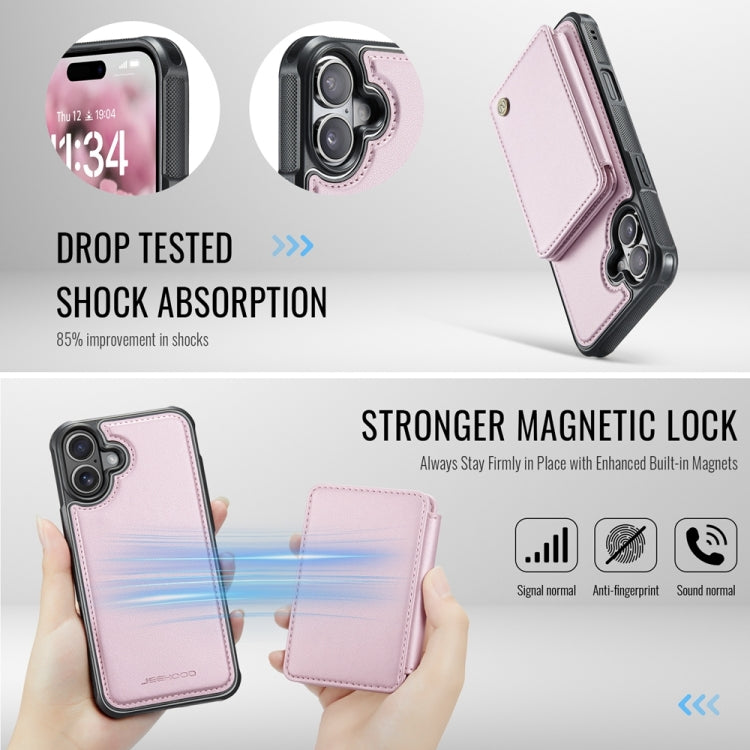 For iPhone 16 Plus JEEHOOD J05 Business Magnetic Style RFID Leather Phone Case(Pink) - iPhone 16 Plus Cases by JEEHOOD | Online Shopping South Africa | PMC Jewellery | Buy Now Pay Later Mobicred