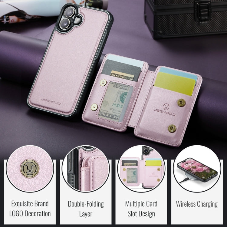 For iPhone 16 JEEHOOD J05 Business Magnetic Style RFID Leather Phone Case(Pink) - iPhone 16 Cases by JEEHOOD | Online Shopping South Africa | PMC Jewellery | Buy Now Pay Later Mobicred