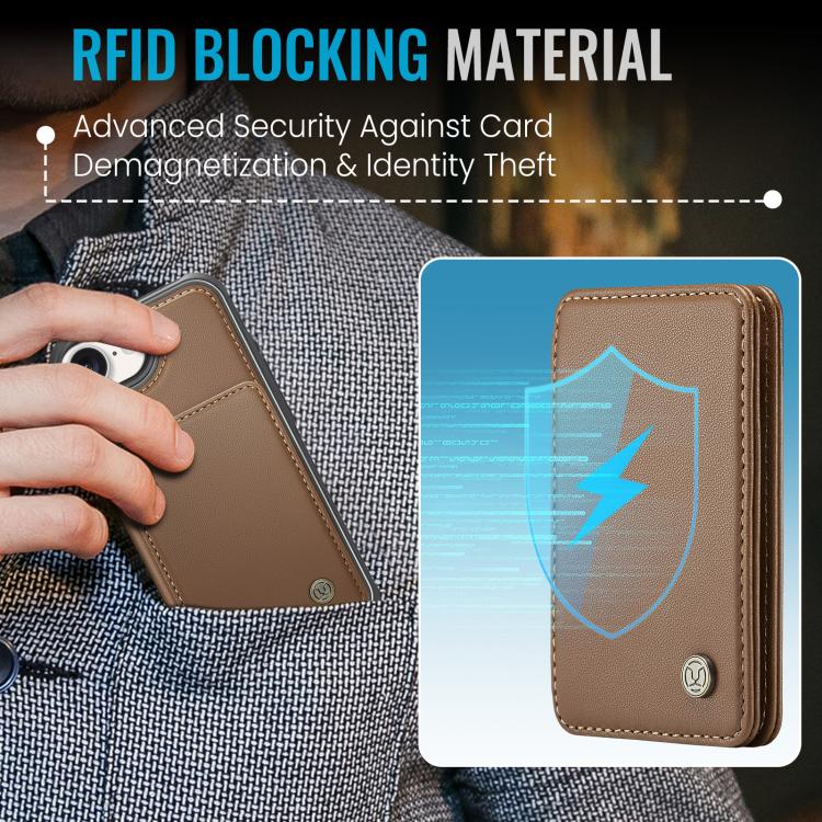 For iPhone 16e JEEHOOD J05 Business Magnetic Style RFID Leather Phone Case(Brown) - free shipping - PMc TechLife - Order now!