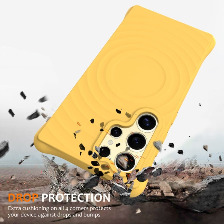 For Samsung Galaxy S25 Ultra 5G Wave Texture MagSafe Magnetic Liquid Silicone Phone Case(Yellow) - Galaxy S25 Ultra 5G Cases by PMC Jewellery | Online Shopping South Africa | PMC Jewellery | Buy Now Pay Later Mobicred