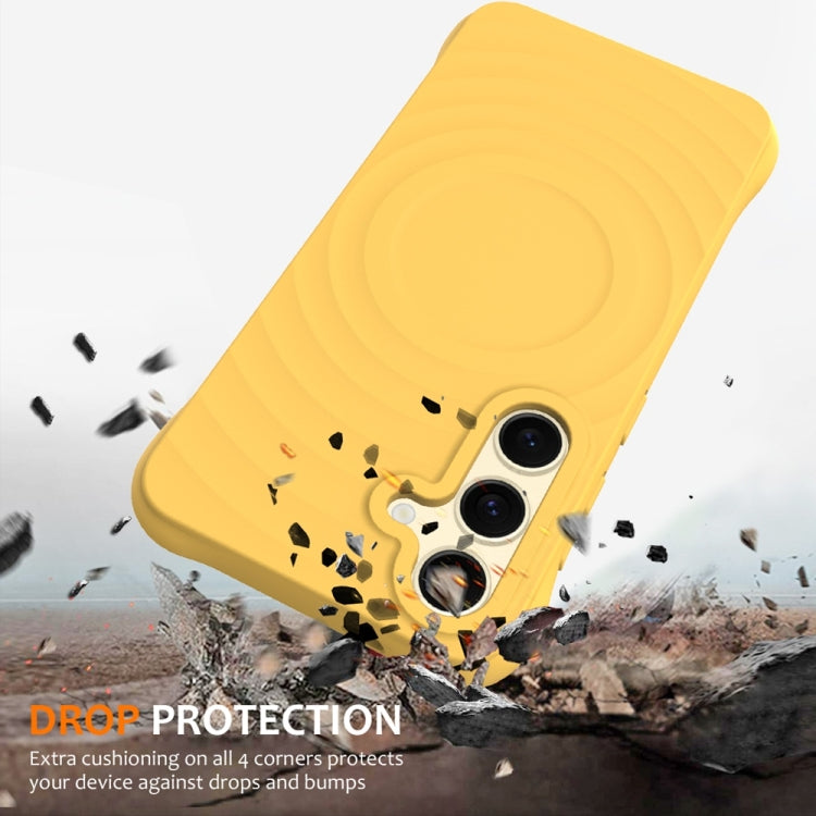 For Samsung Galaxy S25 5G Wave Texture MagSafe Magnetic Liquid Silicone Phone Case(Yellow) - Galaxy S25 5G Cases by PMC Jewellery | Online Shopping South Africa | PMC Jewellery | Buy Now Pay Later Mobicred