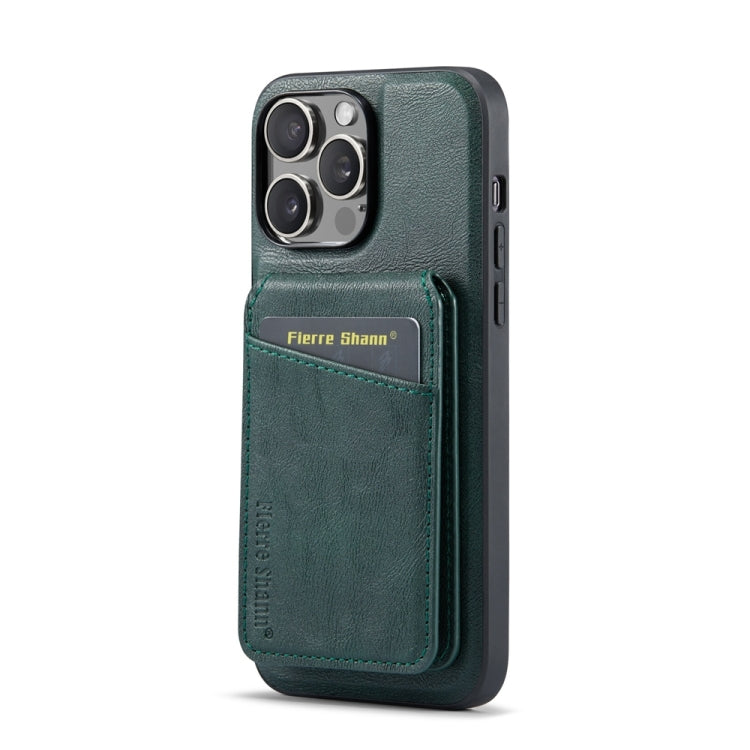 For iPhone 15 Pro Max Fierre Shann Oil Wax Cow Leather Magnetic Card Holder Phone Case(Green) - iPhone 15 Pro Max Cases by FIERRE SHANN | Online Shopping South Africa | PMC Jewellery | Buy Now Pay Later Mobicred