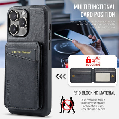 For iPhone 16 Pro Fierre Shann Oil Wax Cow Leather Magnetic Card Holder Phone Case(Black) - iPhone 16 Pro Cases by FIERRE SHANN | Online Shopping South Africa | PMC Jewellery | Buy Now Pay Later Mobicred