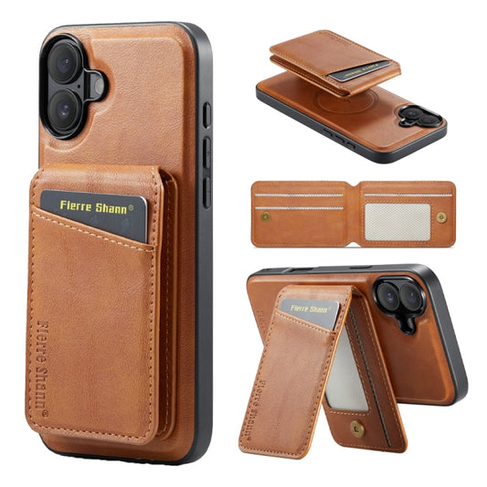 For iPhone 16 Plus Fierre Shann Oil Wax Cow Leather Magnetic Card Holder Phone Case(Brown) - iPhone 16 Plus Cases by FIERRE SHANN | Online Shopping South Africa | PMC Jewellery | Buy Now Pay Later Mobicred