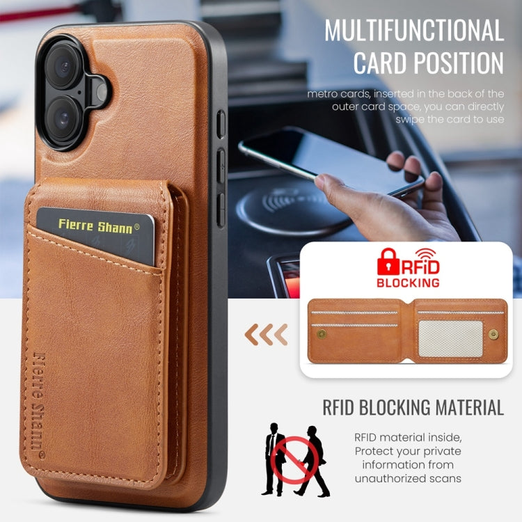 For iPhone 16 Plus Fierre Shann Oil Wax Cow Leather Magnetic Card Holder Phone Case(Brown) - iPhone 16 Plus Cases by FIERRE SHANN | Online Shopping South Africa | PMC Jewellery | Buy Now Pay Later Mobicred