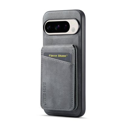 For Google Pixel 9 Pro Fierre Shann Cowhide Vertical Flip Magnetic Card Holder Phone Case(Grey) - Google Cases by FIERRE SHANN | Online Shopping South Africa | PMC Jewellery | Buy Now Pay Later Mobicred