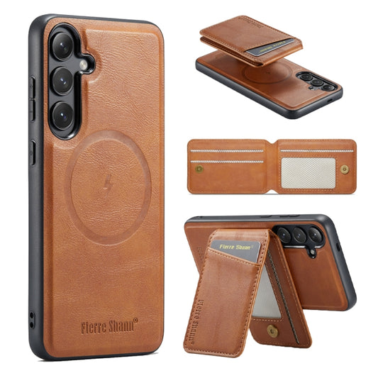 For Samsung Galaxy S24+ 5G Fierre Shann Oil Wax Cow Leather Magnetic Card Holder Phone Case(Brown) - Galaxy S24+ 5G Cases by FIERRE SHANN | Online Shopping South Africa | PMC Jewellery | Buy Now Pay Later Mobicred