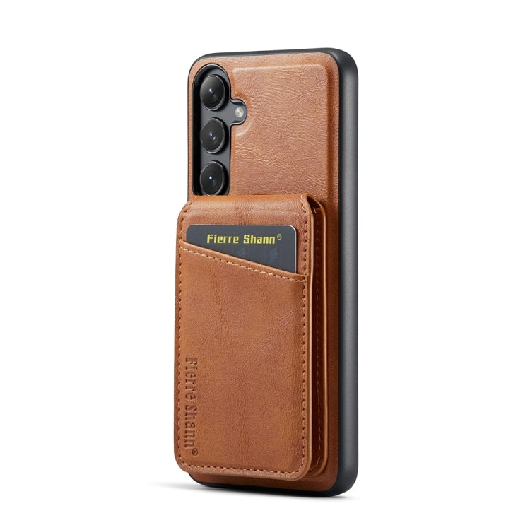 For Samsung Galaxy S24+ 5G Fierre Shann Oil Wax Cow Leather Magnetic Card Holder Phone Case(Brown) - Galaxy S24+ 5G Cases by FIERRE SHANN | Online Shopping South Africa | PMC Jewellery | Buy Now Pay Later Mobicred