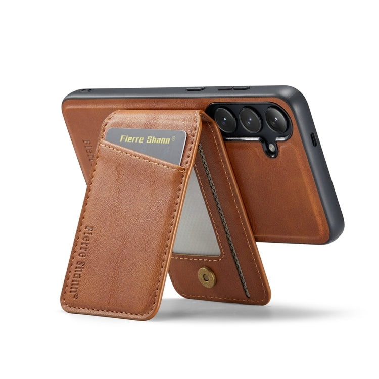 For Samsung Galaxy S24+ 5G Fierre Shann Oil Wax Cow Leather Magnetic Card Holder Phone Case(Brown) - Galaxy S24+ 5G Cases by FIERRE SHANN | Online Shopping South Africa | PMC Jewellery | Buy Now Pay Later Mobicred